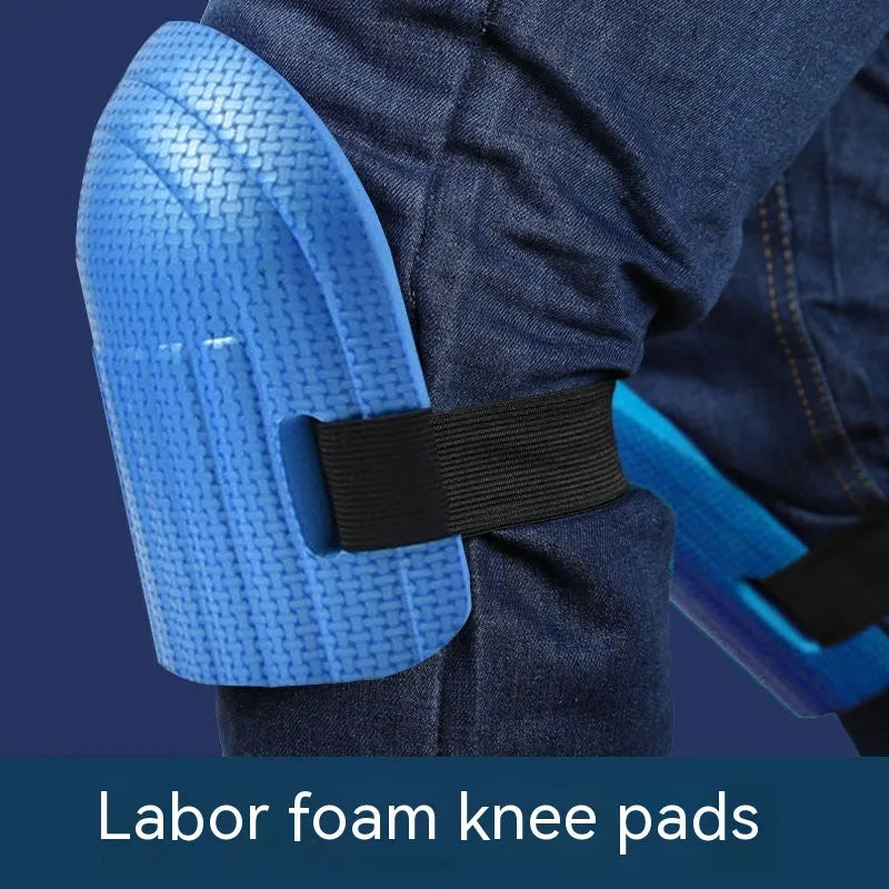 A pair of thick EVA foam kneepads in different colours for work on tile floors.