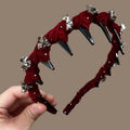 French velvet hairband with crystal wave decoration in high head design for hair pressing