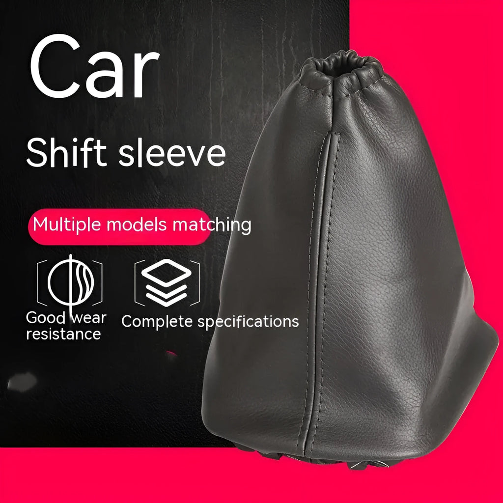 Black leather dust cover for a Toyota Corolla gear shift lever, showing dimensions.