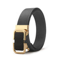 Men's nylon canvas belt with metal alloy buckle shown in army green colour.