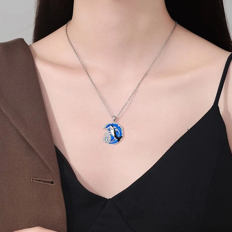 Shark pendant necklace with copper animal modelling on adjustable cross chain