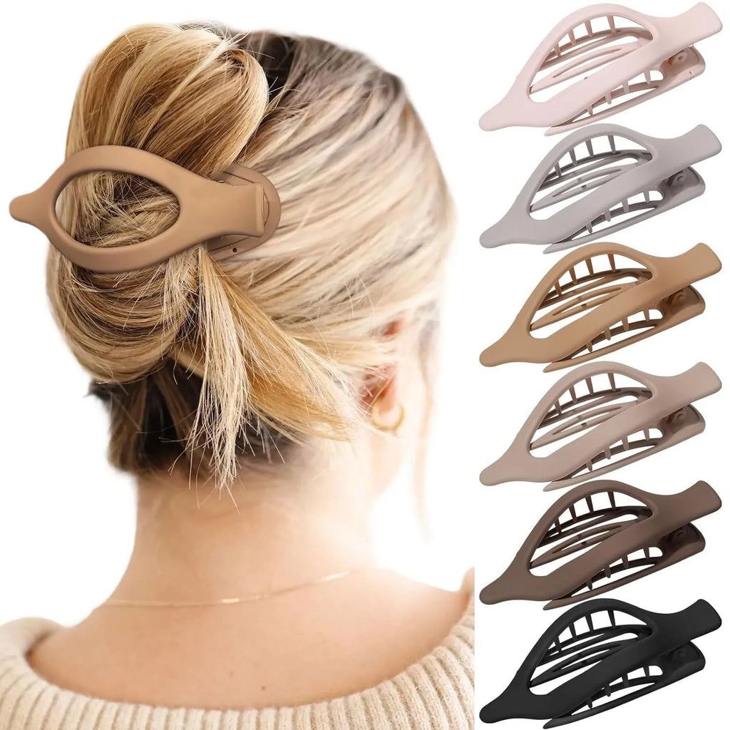 Set of six nude-coloured plastic women's hair clips with frosted grip and pointed toe design