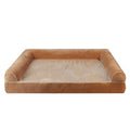 Square sponge dog bed with removable cloth cover in blue, shown next to a dark gray version.