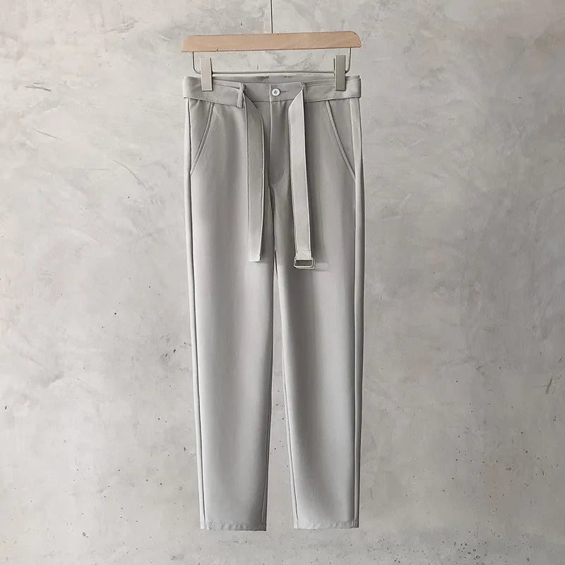 Boys slim straight tapered trousers in wool blend fabric, shown in black, white, dark grey and light grey