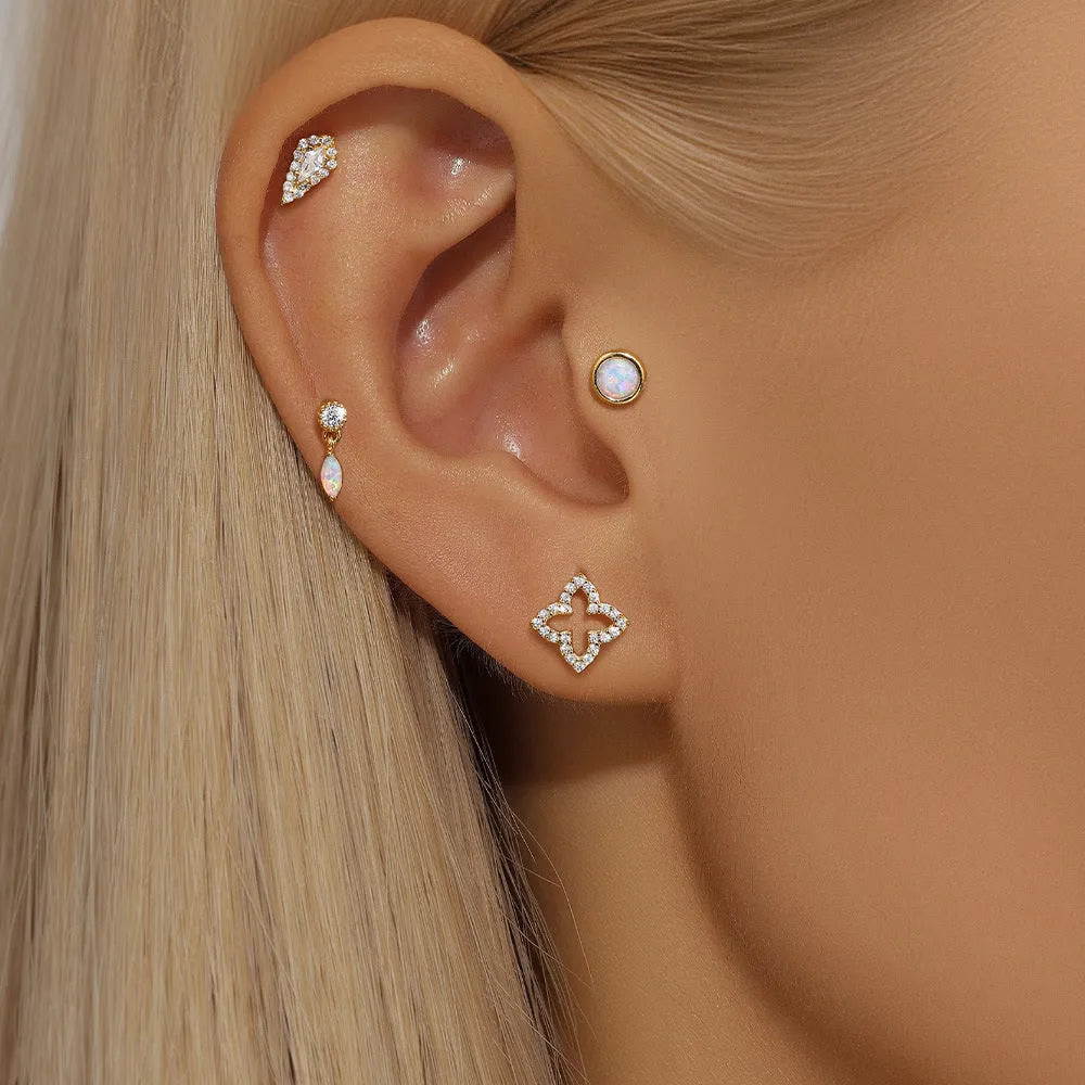 S925 sterling silver flat column ear bone stud with gold electroplating and threaded backing