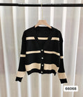Women's V-neck knitted cardigan with 3D striped pattern in slim fit design