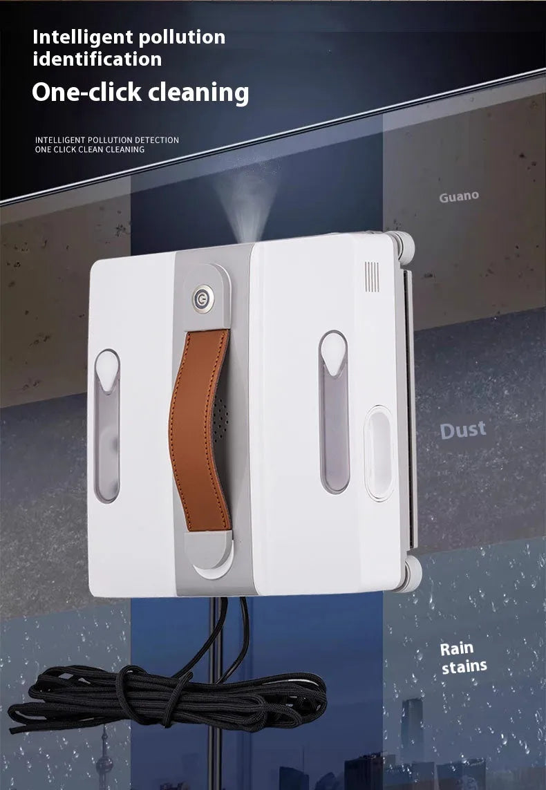 White intelligent window cleaning robot with water spray system for high-rise automated maintenance