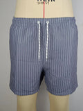 A pair of striped beach shorts in a polyester blend fabric, shown in a choice of colours with a straight leg cut.