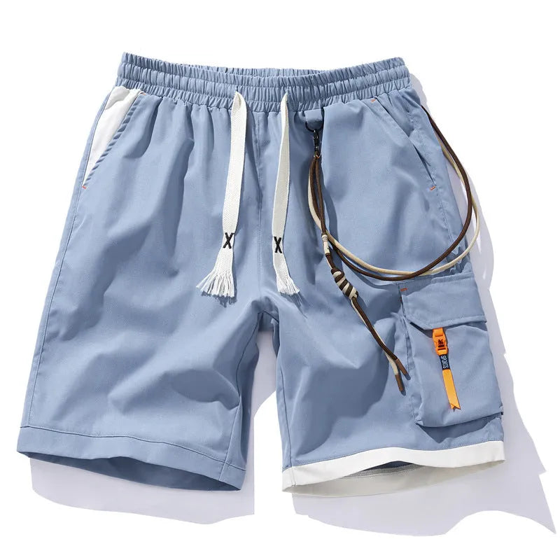 Men's plus size bamboo fibre sports shorts in a loose, straight-leg fit on a hanger