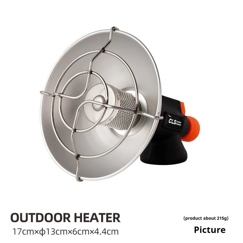 Portable outdoor heating stove with black and orange design and automatic ignition