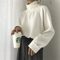 Women's loose fit half-high collar long sleeve top in solid apricot colour