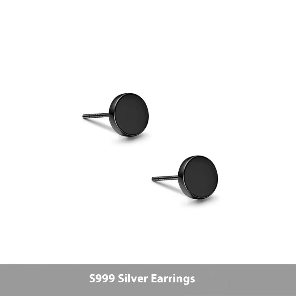 S999 sterling silver flat ear bone studs in black and silver colour options showing different size diameters