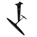 Black racing surfboard hydrofoil with carbon fibre and aluminium alloy construction