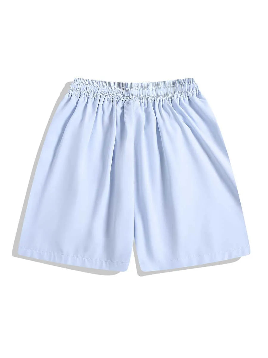 Men's black loose-fit quick-drying sports shorts with elastic waistband on a grey background
