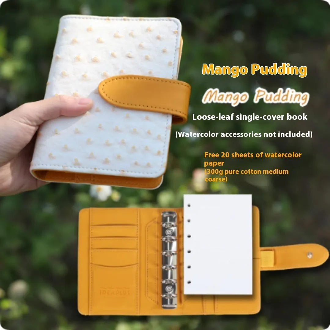 A7 sized ring-bound loose-leaf watercolour notebook in a choice of five natural coloured covers.