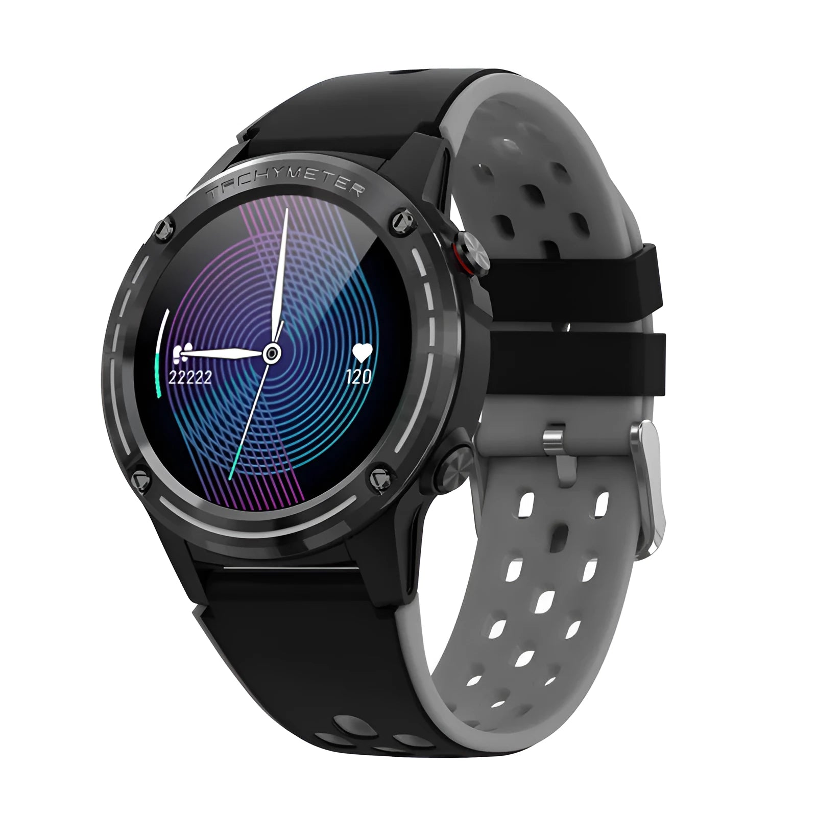 Outdoor sports smart watch with 1.3 inch screen and blue silicone strap showing health monitoring display
