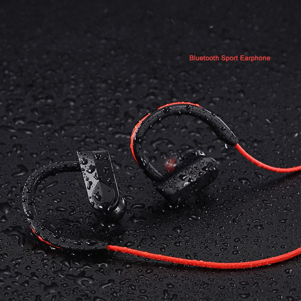 Black neck-mounted Bluetooth earphones with earbuds and USB charging cable