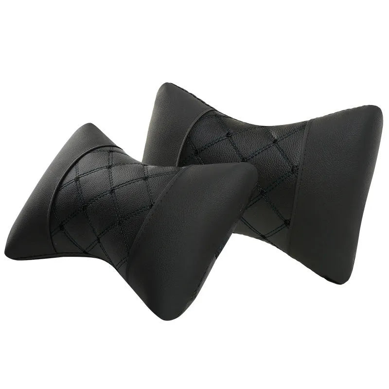 Black quilted artificial leather car headrest pillow with coloured stitching options