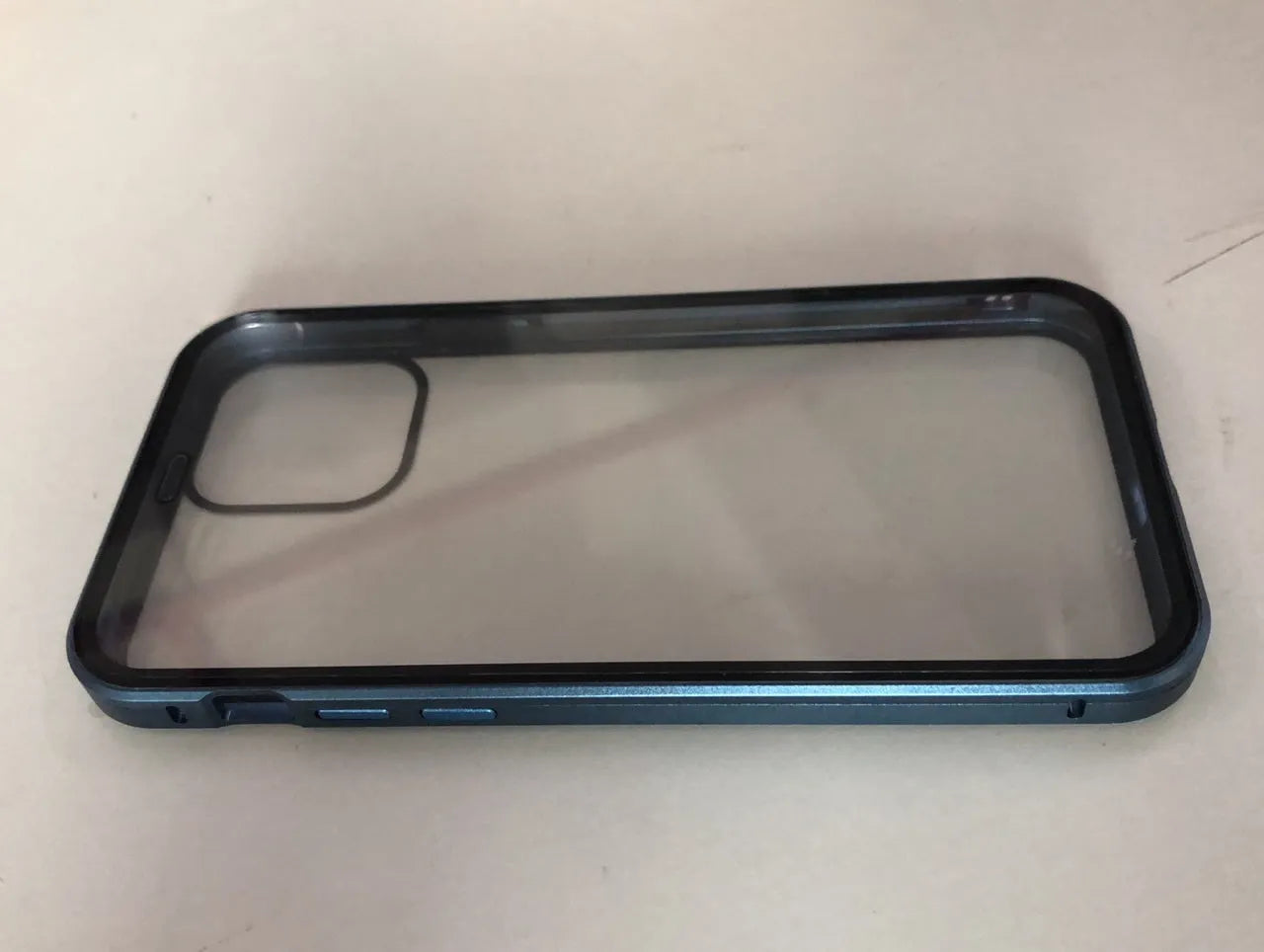 Glass anti-spy iPhone case with clamshell cover shown in black, silver, red, gold, green, and blue colour options.