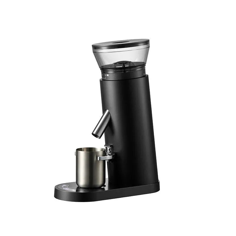 Portable automatic coffee grinder with stainless steel body in beige or black colour options