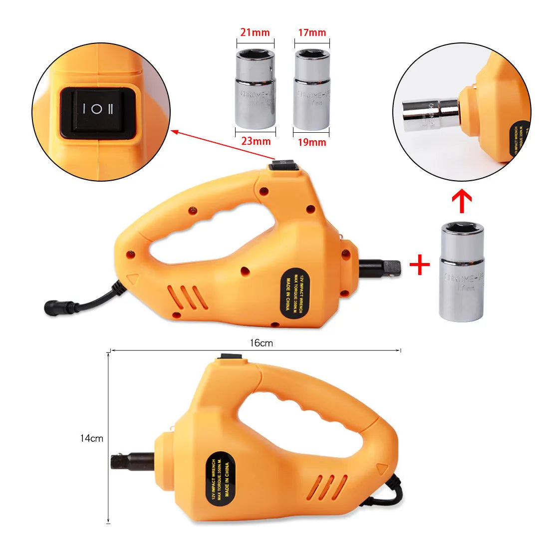 Yellow electric car jack set with matching power wrench for vehicle maintenance