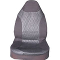 Black quilted automotive seat cover made from PU and polyester fabric on a car seat.