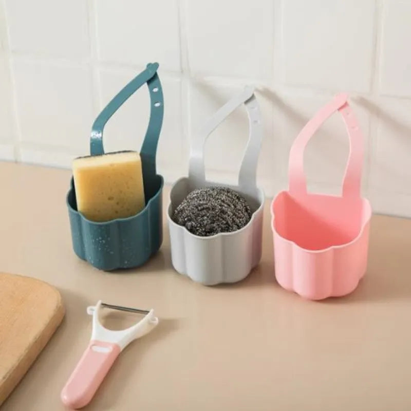 Nordic-style plastic kitchen sink drain basket in blue colour for sponge storage