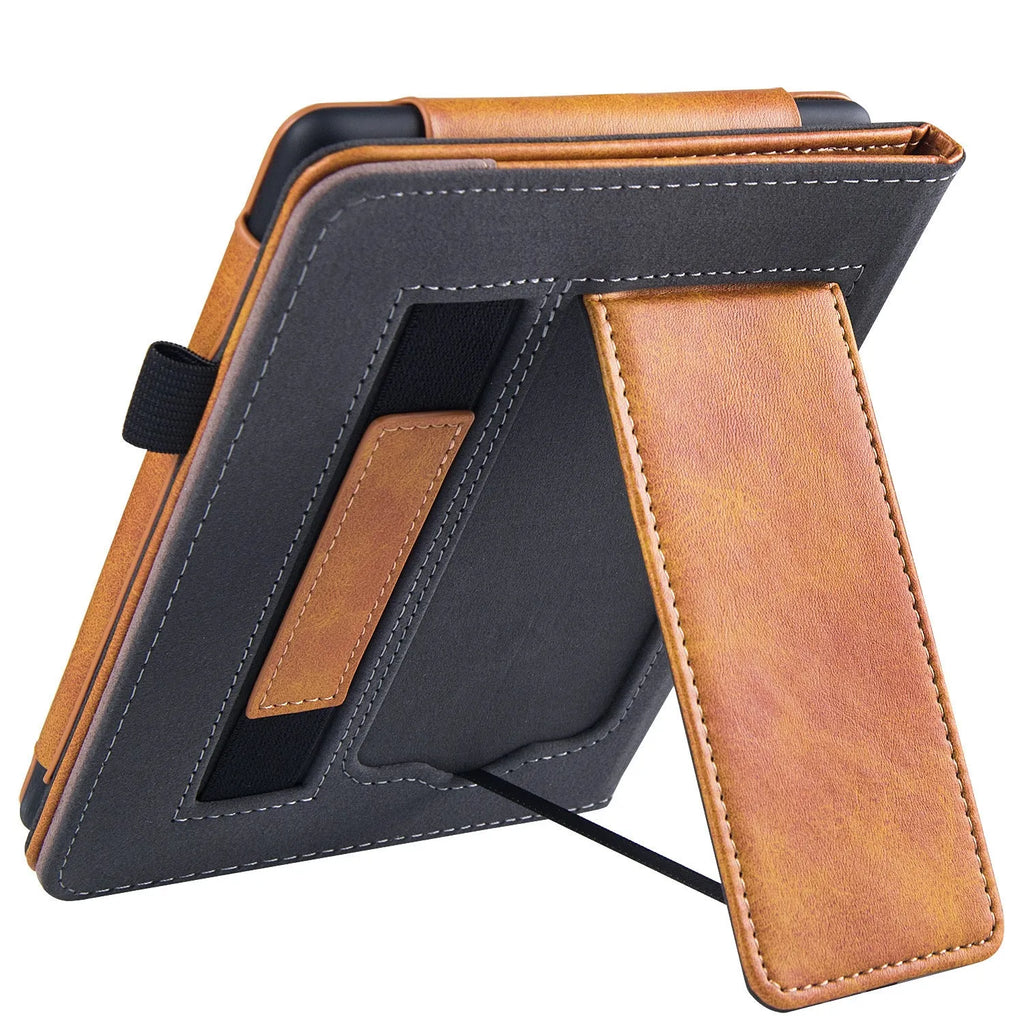 Kindle Paperwhite 11 leather case with wrist splint bracket in calfskin with microfiber lining