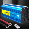 Blue 3000W pure sine wave car inverter with digital displays and UK sockets