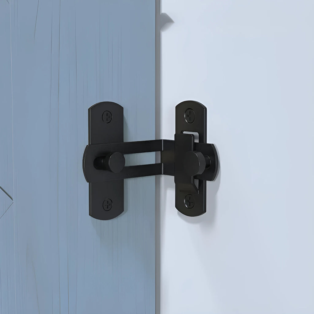 Warehouse hook sliding door lock with 90-degree black carbon steel buckle and stainless steel components