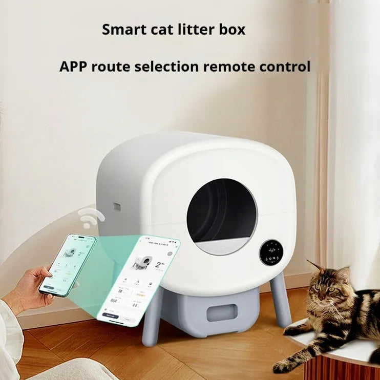 Automatic self-cleaning cat litter box with large 76-litre capacity and control panel