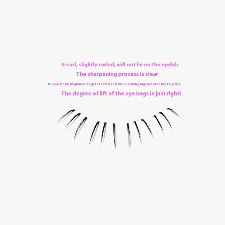 Pack of 12-row segment false eyelashes in 4mm, 5mm, and 6mm lengths with pointed tails.