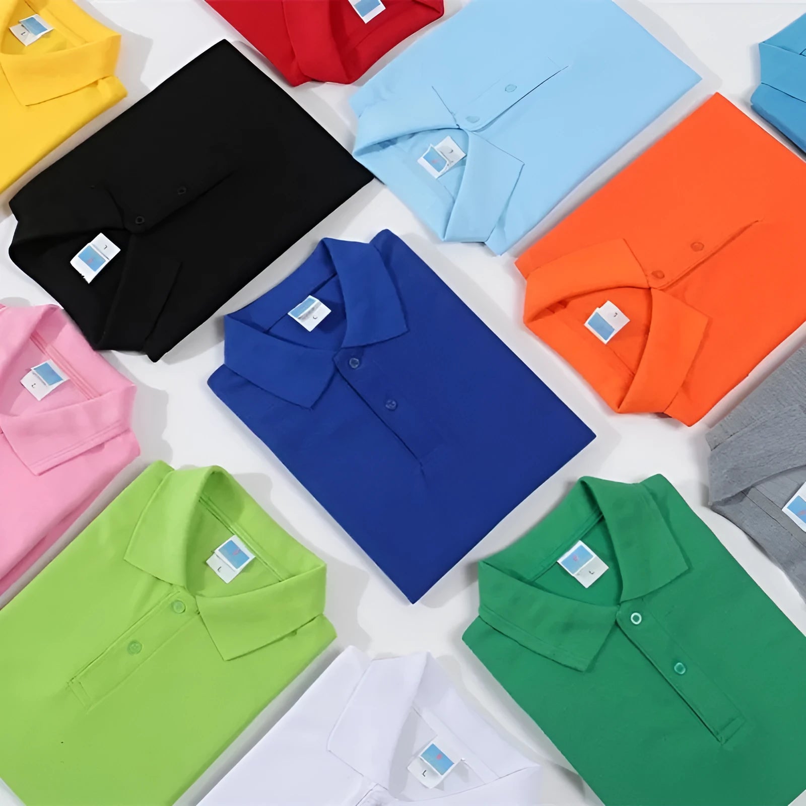 Short-sleeved straight-fit cotton work shirt shown in multiple solid colours on a hanger.