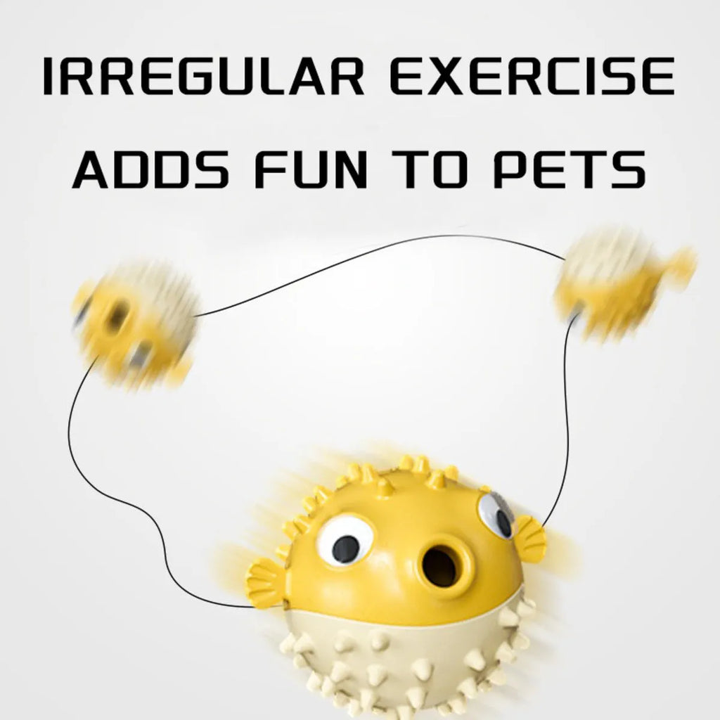 Yellow fish shaped vinyl dog chew toy with textured surface for teeth cleaning