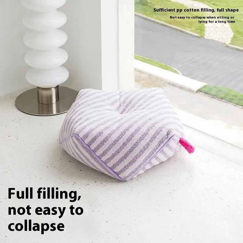 Striped soft velvet pet bed with removable cover in yellow, orange, and purple colour options.
