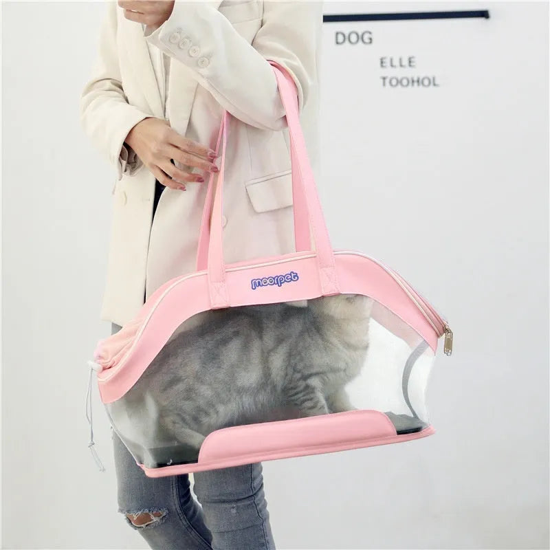 MOORPET leather cat carrier bag in a solid colour with medium-hardness sides.