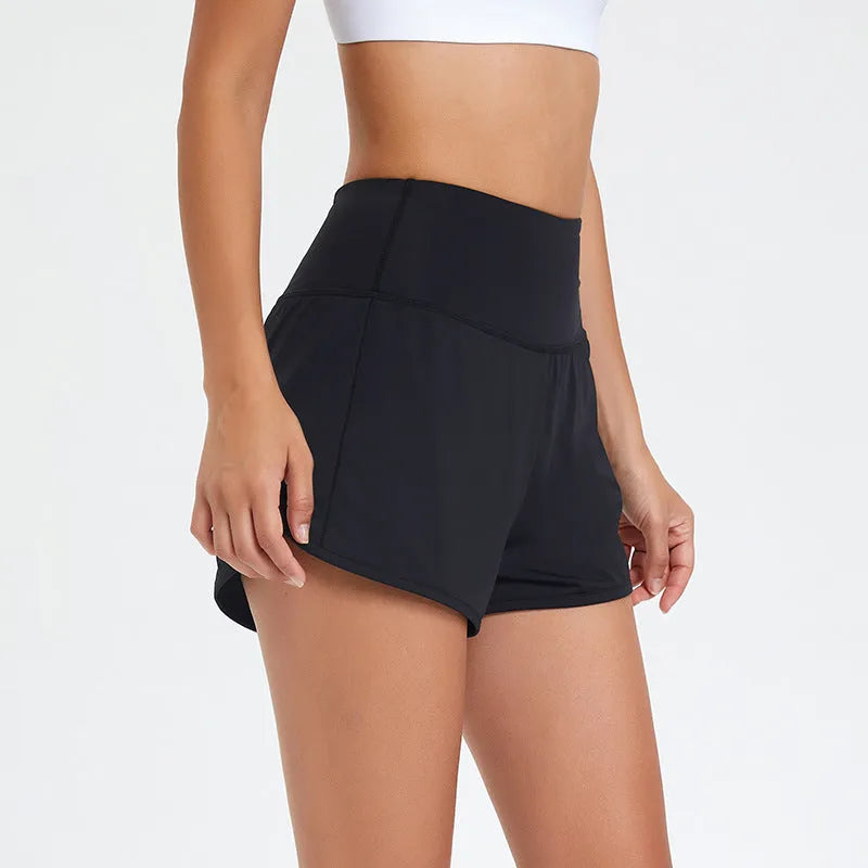 Nylon women's fitness shorts in black colour showing high waist quick-dry design for summer workouts