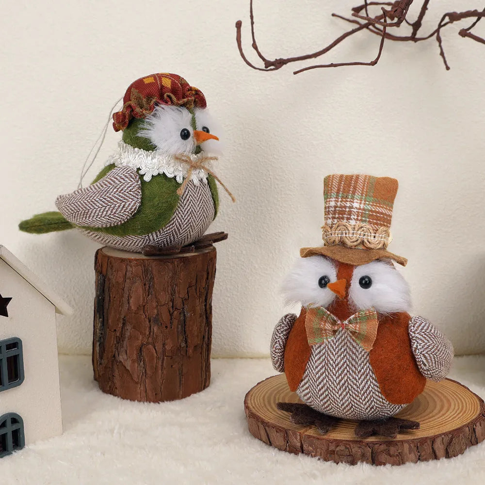 Thanksgiving harvest owl bird pendant ornament in orange or green polyester cloth