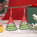 Women's wooden Christmas earrings with printed tree and snowman designs