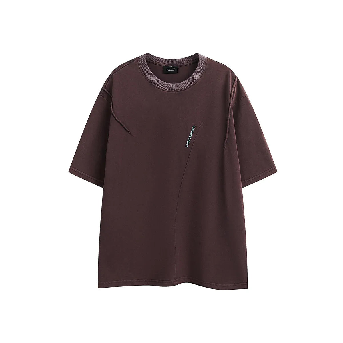 Loose retro-style short-sleeve cotton t-shirt with embroidered detailing in black or purple colour.
