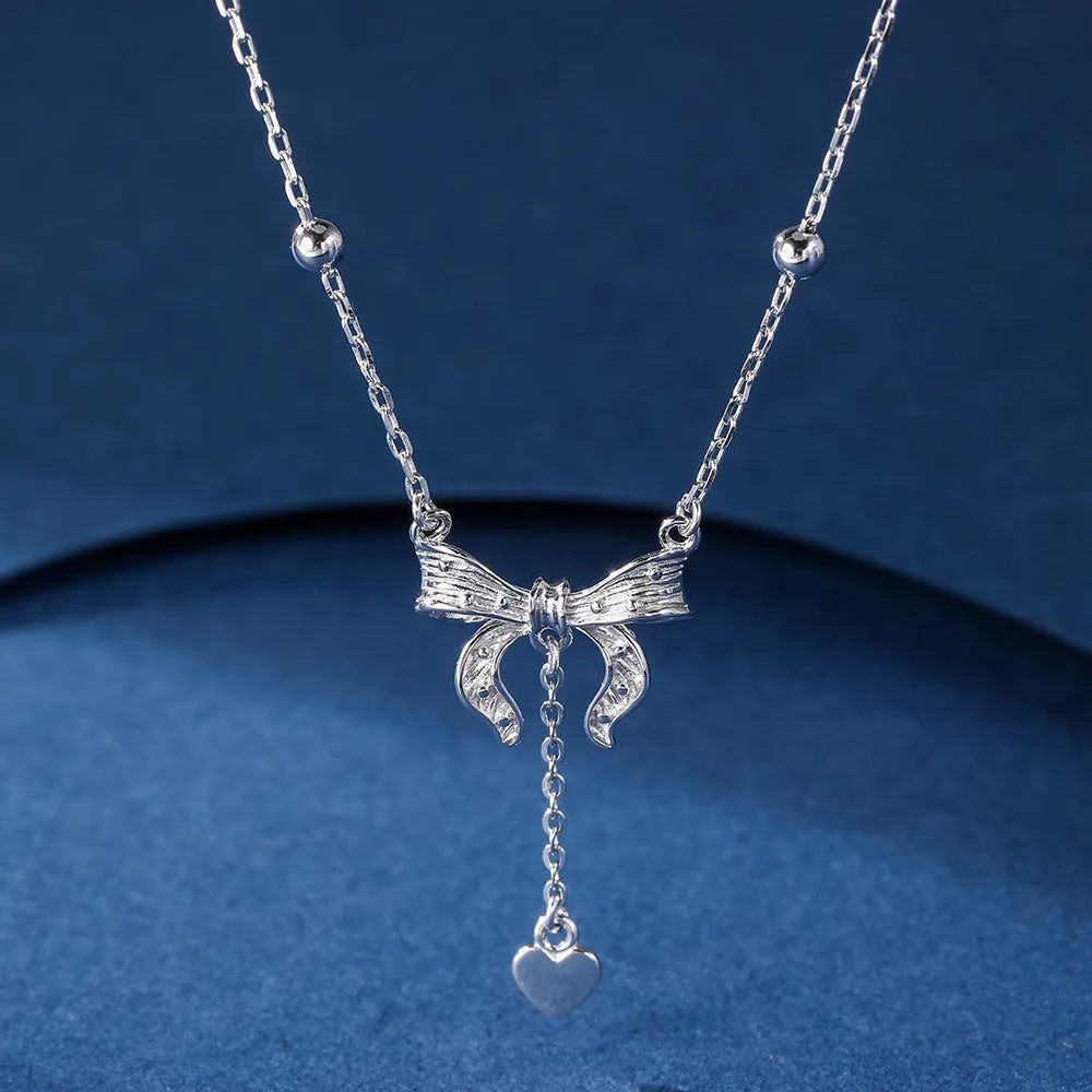 925 silver necklace with heart-shaped butterfly pendant on O-ring chain, adjustable 40-45cm length