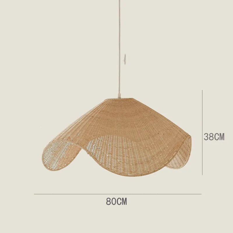 Handwoven natural rattan and willow bamboo chandelier with warm white LED light in three size diameters.