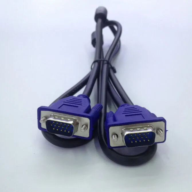 Black VGA computer cable with blue connector measuring 1.5 metres for monitor to PC connection