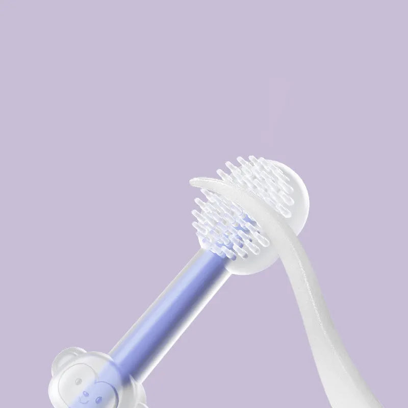 Blue, green, and purple silicone pet toothbrushes for dog and cat dental cleaning.