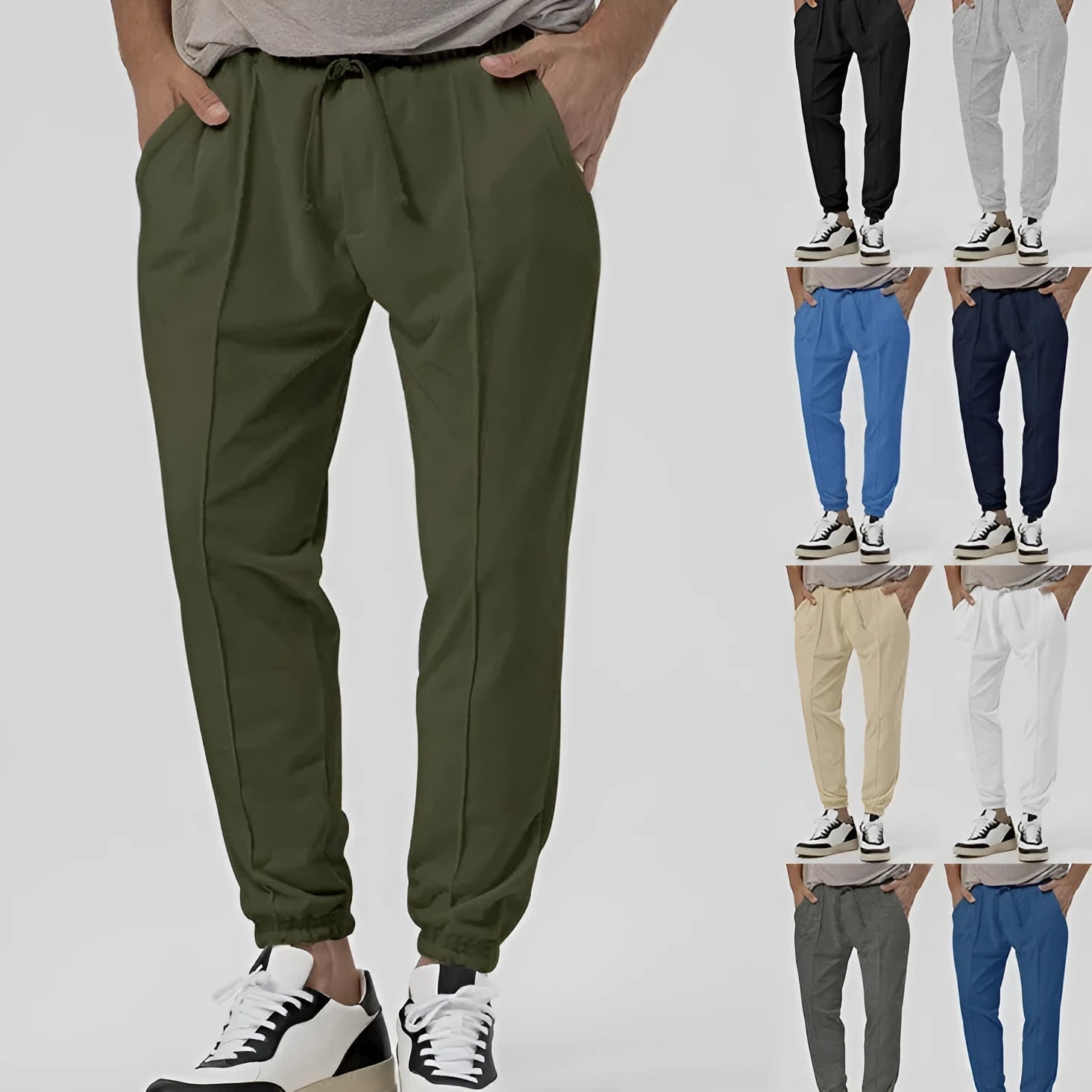 Men's grey cotton blend track sweatpants with straight leg design and elastic waistband