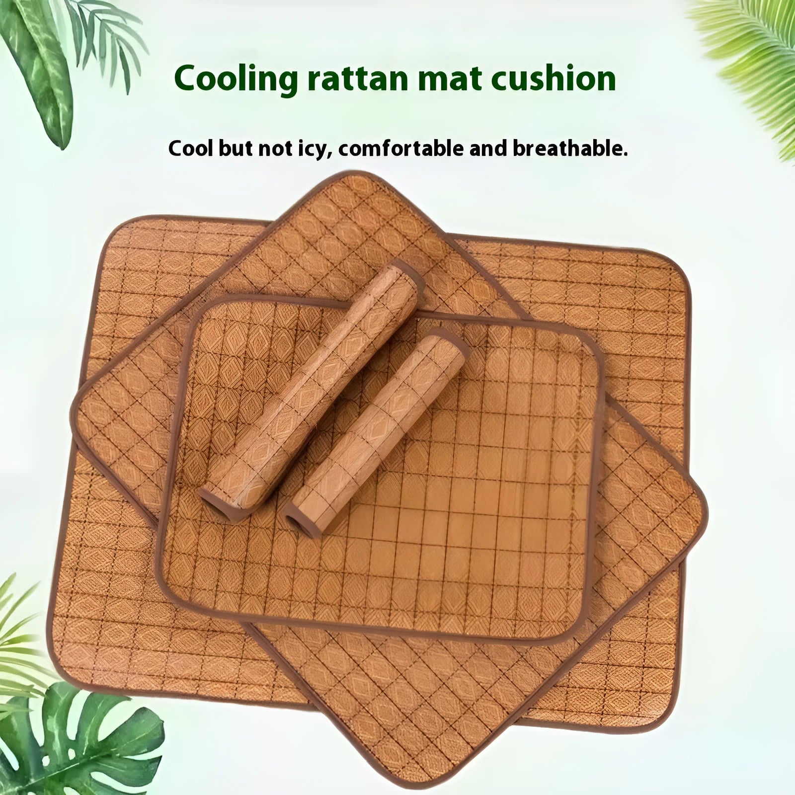 Brown rattan fibre cooling mat for dogs in various sizes for summer heat relief