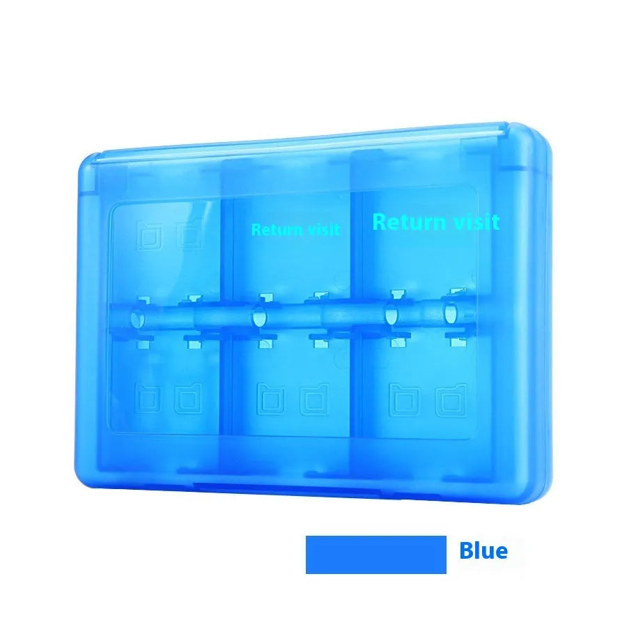NDS 3DS game card storage box holding multiple game cartridges, shown in blue colour.