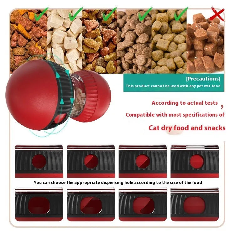 Plastic rotating cat toy with food-dispensing ball and sound module in Super Ball colour.