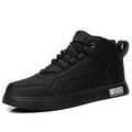 Men's white mid-top sports board shoes with round toe and front lace-up design