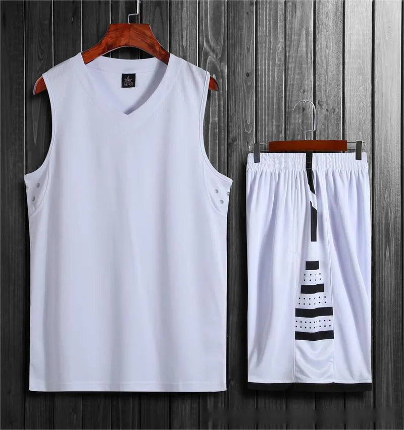 Student campus competition breathable sports vest and shorts set in black and white chemical fiber blend for basketball and running training sizes 2XS to 6XL
